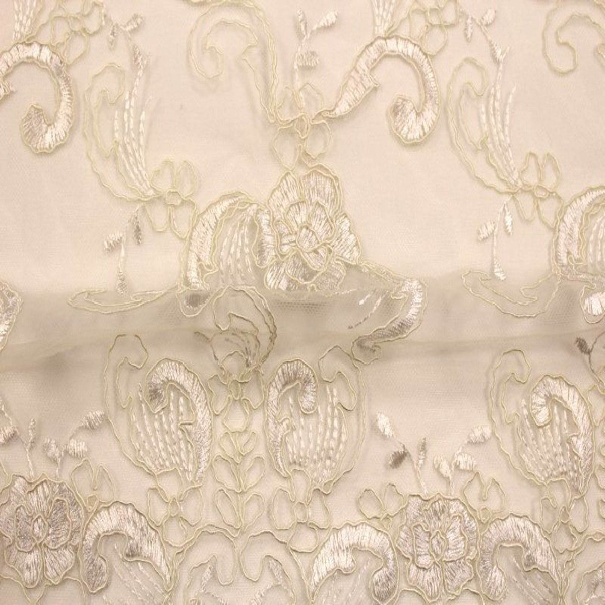 HILTON Embroidered Mesh Fabric. Lace Netting Material 54 Inch in Width | Home Decor Ivory Fabrics Star