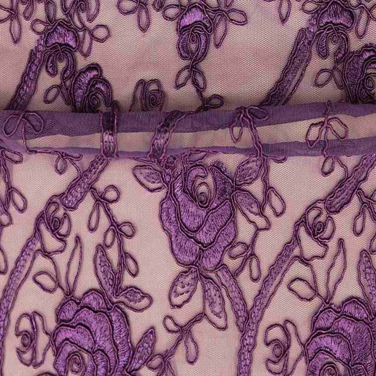 HOLIDAY Embroidered Mesh Fabric. Lace Netting Material 54 Inch in Width | Home Decor Purple Fabrics Star