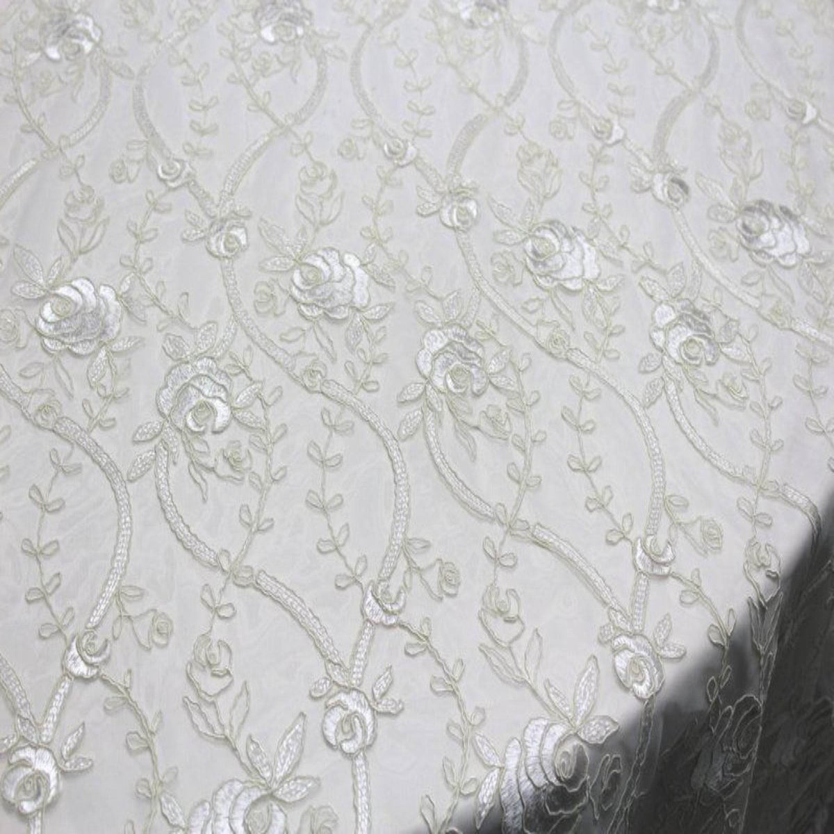 HOLIDAY Embroidered Mesh Fabric. Lace Netting Material 54 Inch in Width | Home Decor White Fabrics Star
