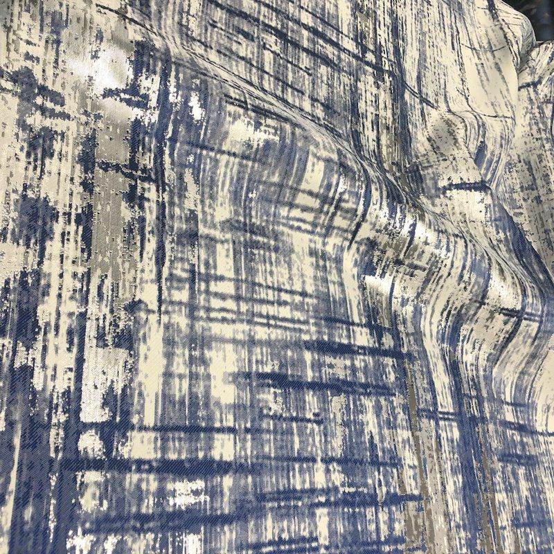 LYNSFIELD Jacquard Print Metallic Fabric, 118 Inch in Width, | Home Decor Blue Fabrics Star