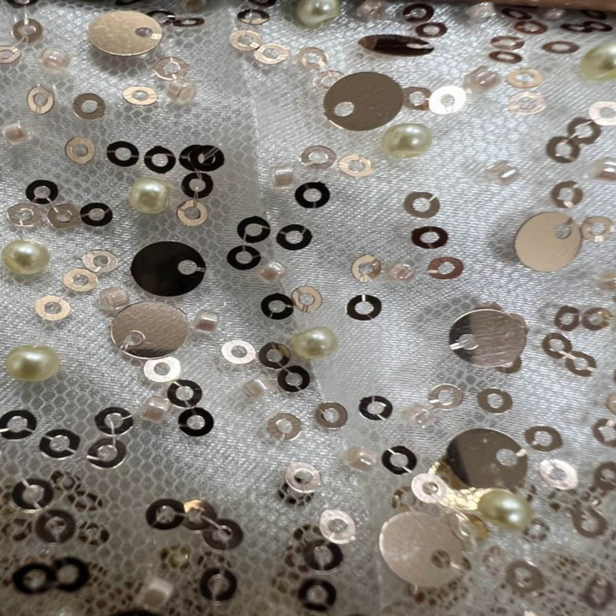 Soft Tulle Mesh Fabric Heavily Embellished with Sequins, Beads & Pearls - 52 Inch in Width Blush Fabrics Star
