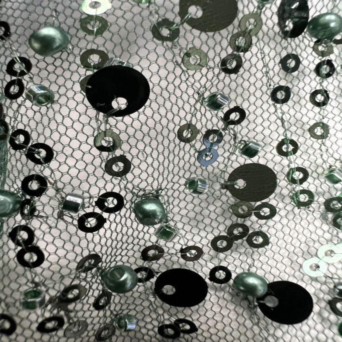 Soft Tulle Mesh Fabric Heavily Embellished with Sequins, Beads & Pearls - 52 Inch in Width Olive Fabrics Star