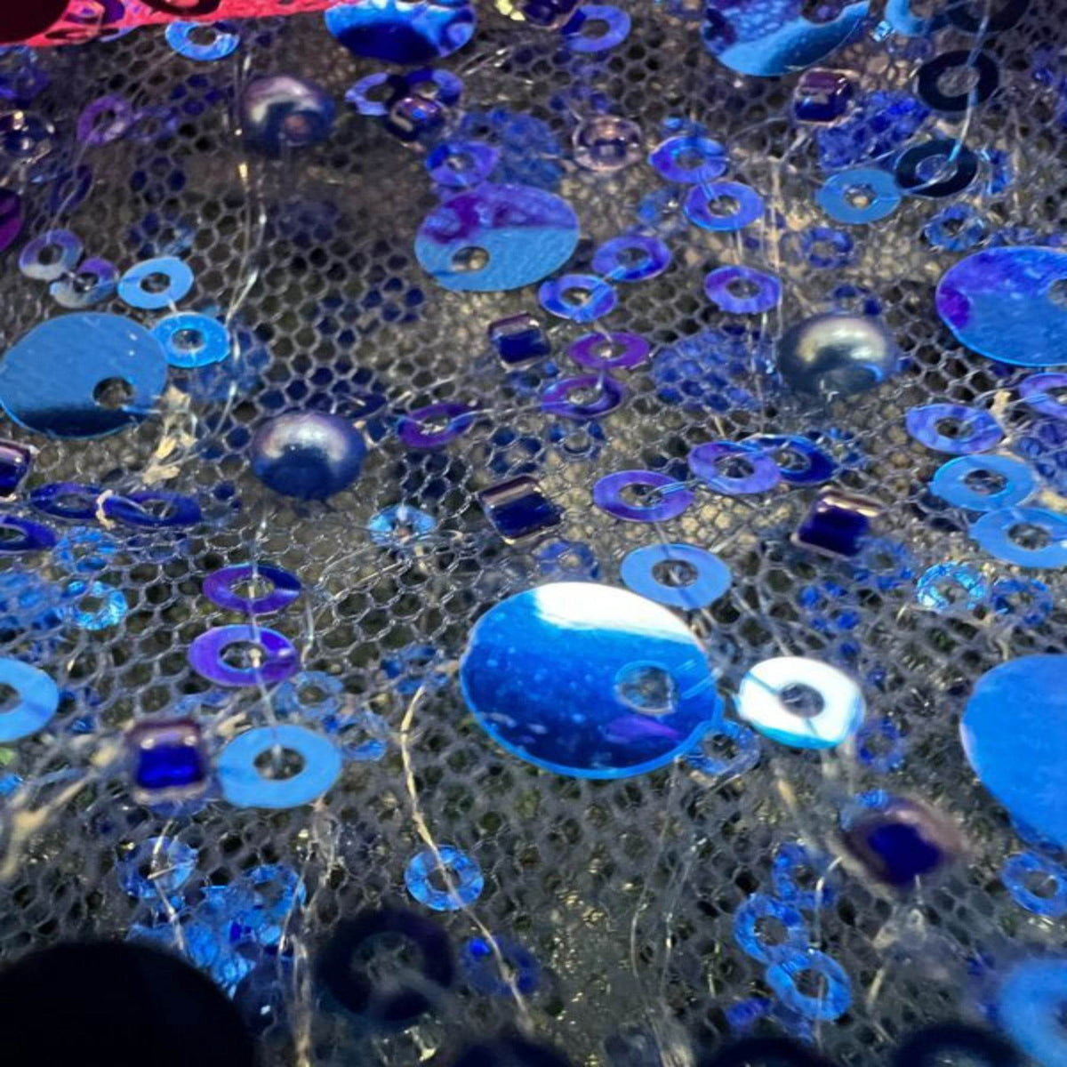 Soft Tulle Mesh Fabric Heavily Embellished with Sequins, Beads & Pearls - 52 Inch in Width Royal Fabrics Star