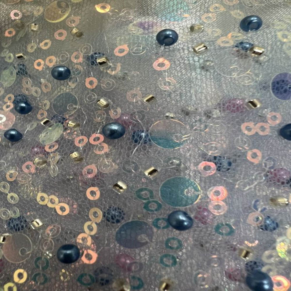 Soft Tulle Mesh Fabric Heavily Embellished with Sequins, Beads & Pearls - 52 Inch in Width Fabrics Star