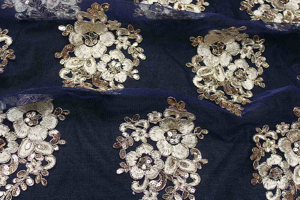 NEVELY Mesh Sequin Fabric, 54 Inch. in Width Navy Gold Fabrics Star