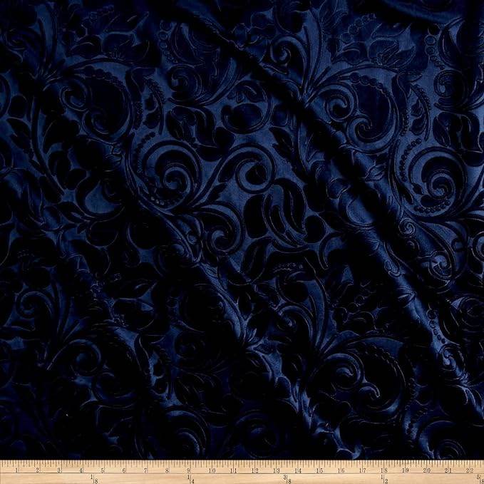 Navy Brocade Scroll Velvet Fabric by the Yard - 58 Inch Wide Fabrics Star