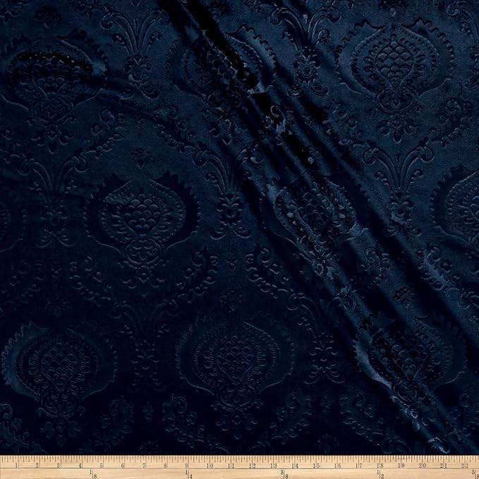 Brocade Damask Velvet Fabric, 58 Inch in Width, Ideal Embossed Material for Home Décor Navy Fabrics Star
