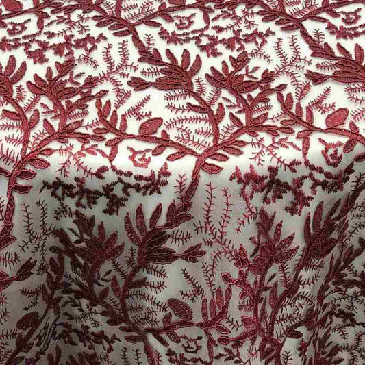 OMAHA Glitter Embroidered Mesh Fabric. Lace Netting Material 53 Inch in Width | Home Decor Burgundy Fabrics Star