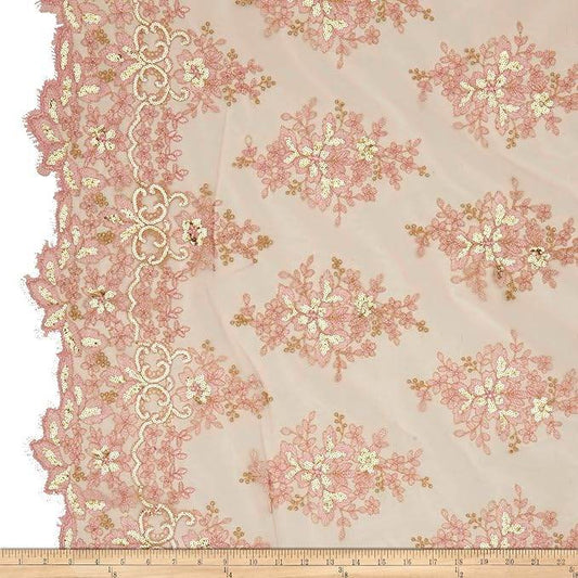Rowley Sequin Embroidered Mesh Fabric. Lace Netting Material - 52 Inch in Width | Home Decor Blush Gold Fabrics Star