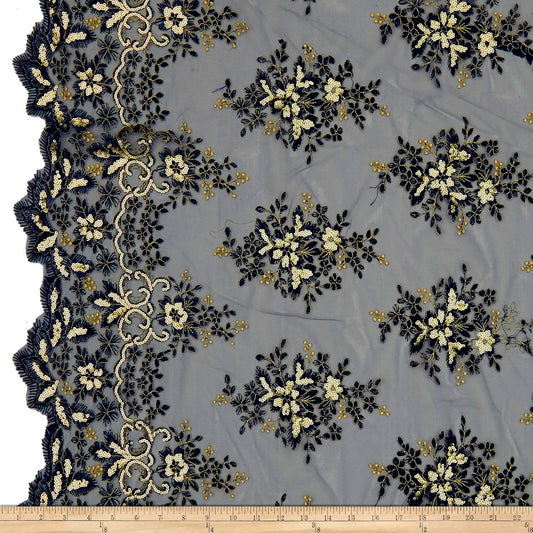 Rowley Sequin Embroidered Mesh Fabric. Lace Netting Material - 52 Inch in Width | Home Decor Navy Gold Fabrics Star