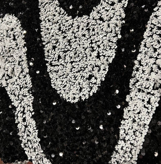 Selectra Waves Stretch Velvet Sequin Fabric, Glitter Spandex Material - 48 Inch in Width | Arts and Crafts Black White Fabrics Star