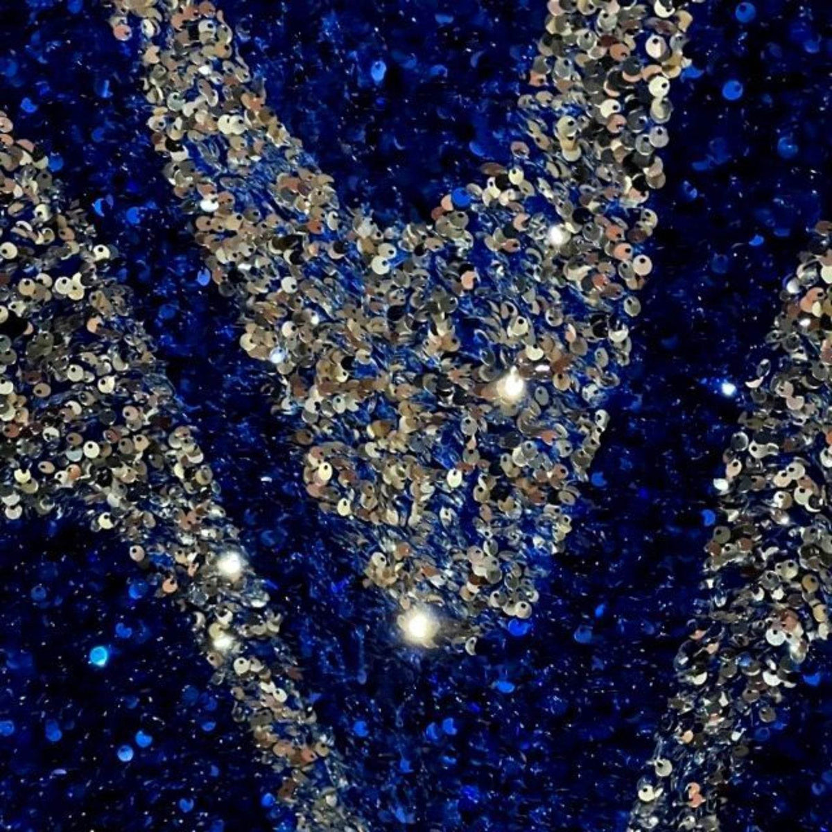 Selectra Waves Stretch Velvet Sequin Fabric, Glitter Spandex Material - 48 Inch in Width | Arts and Crafts Navy Silver Fabrics Star