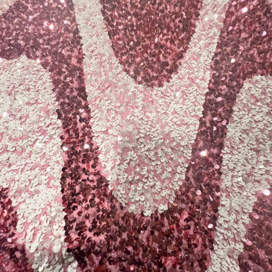 Selectra Waves Stretch Velvet Sequin Fabric, Glitter Spandex Material - 48 Inch in Width | Arts and Crafts Pink White Fabrics Star