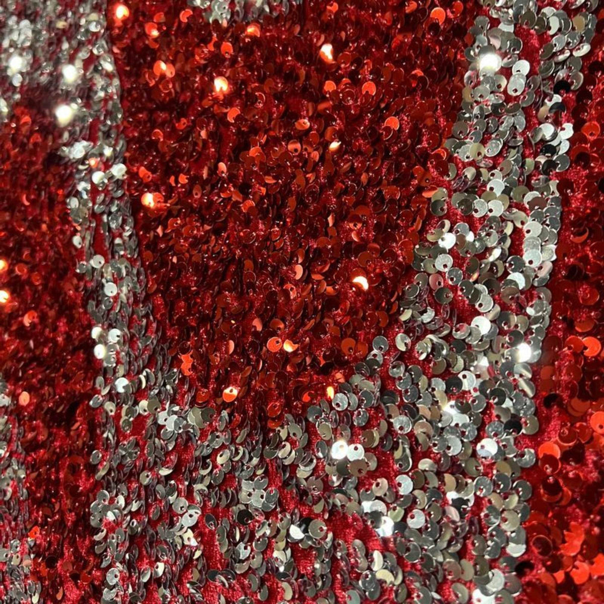 Selectra Waves Stretch Velvet Sequin Fabric, Glitter Spandex Material - 48 Inch in Width | Arts and Crafts Red Silver Fabrics Star