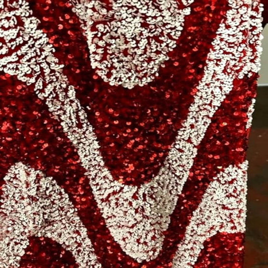 Selectra Waves Stretch Velvet Sequin Fabric, Glitter Spandex Material - 48 Inch in Width | Arts and Crafts Red White Fabrics Star