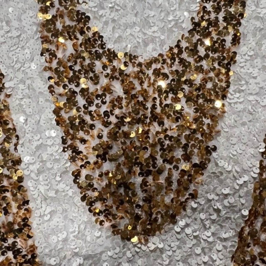 Selectra Waves Stretch Velvet Sequin Fabric, Glitter Spandex Material - 48 Inch in Width | Arts and Crafts White Gold Fabrics Star