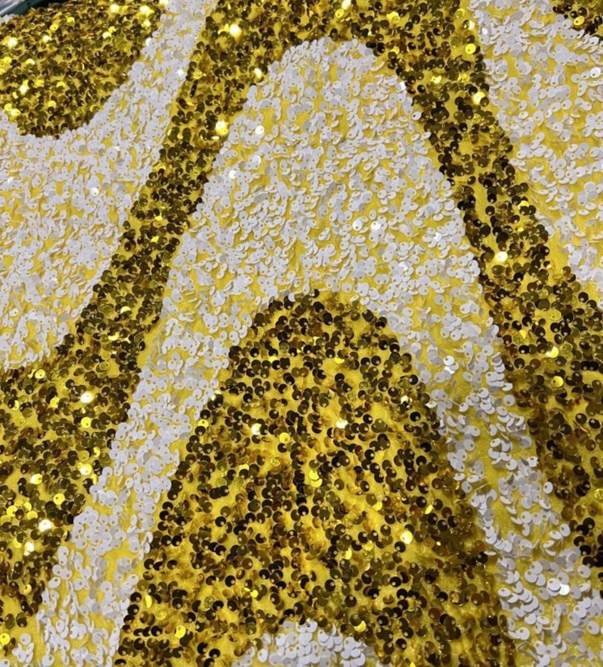 Selectra Waves Stretch Velvet Sequin Fabric, Glitter Spandex Material - 48 Inch in Width | Arts and Crafts Yellow White Fabrics Star