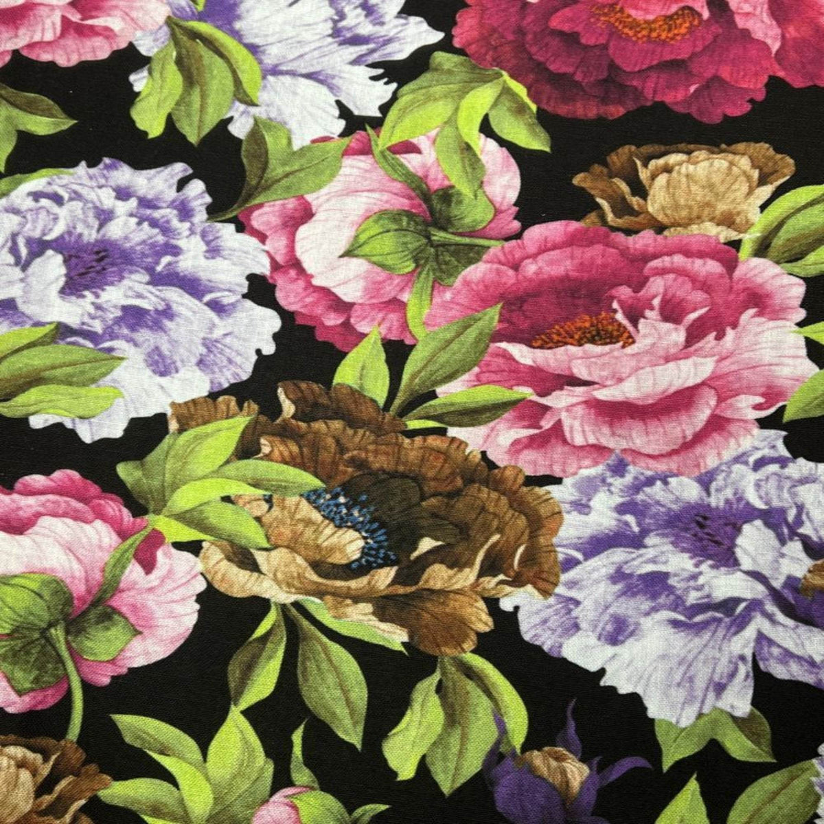 SPRING GARDEN Floral Digital Print Fabric - Cotton Hand - 58 Inch. in Width, | Home Decor Black Fabrics Star