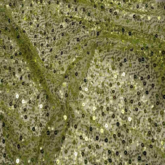SPRINKLE Two Size Sequin Fabric on Sheer Material ,2- Way Stretch, 52 Inch. In Width, | Home Decor Apple Green Fabrics Star