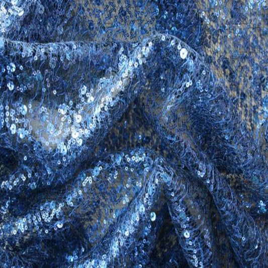 SPRINKLE Two Size Sequin Fabric on Sheer Material ,2- Way Stretch, 52 Inch. In Width, | Home Decor Navy Fabrics Star