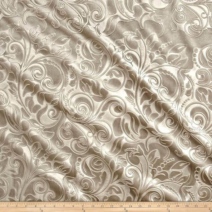 Sand Brocade Scroll Velvet Fabric by the Yard - 58 Inch Wide Fabrics Star