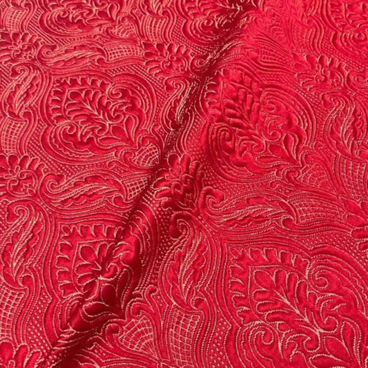Red/Gold Treasure Jacquard Fabric by the Yard - 115 Inch Wide Fabrics Star