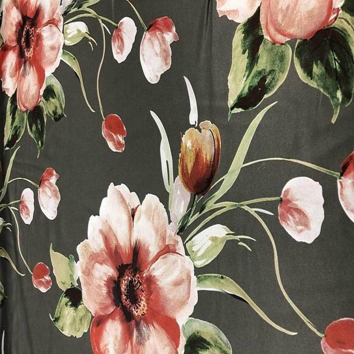 TROPICAL Floral Digital Print Satin Fabric - Cotton Hand - 58 Inch. in Width, | Home Decor Olive Fabrics Star