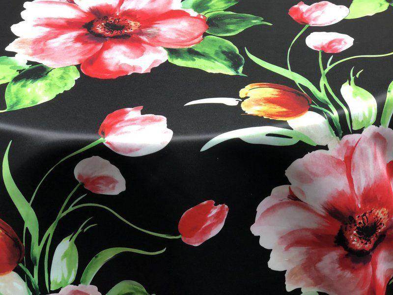 TROPICAL Floral Digital Print Satin Fabric - Cotton Hand - 58 Inch. in Width, | Home Decor Fabrics Star