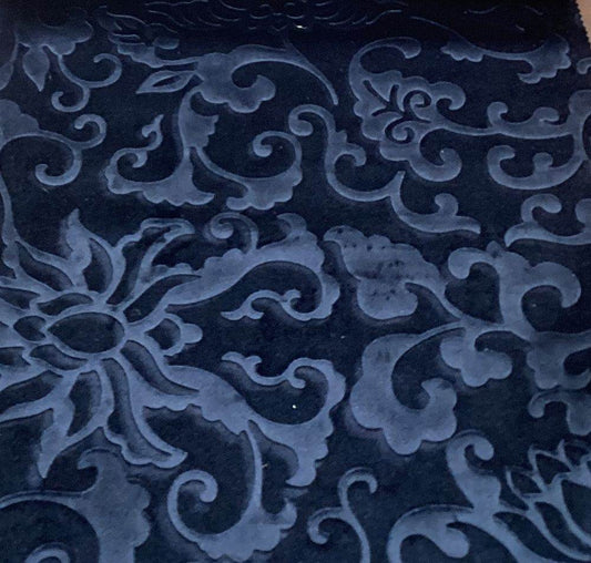 Vails Brocade Velvet Fabric, 72 Inch in Width Ideal Embossed Material for Home Decor Navy Fabrics Star