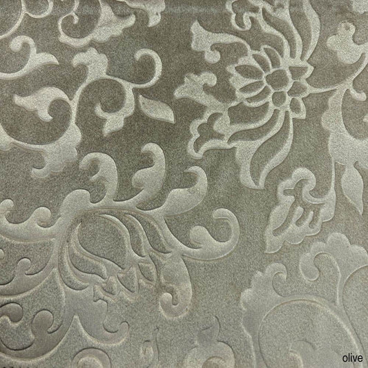 Vails Brocade Velvet Fabric, 72 Inch in Width Ideal Embossed Material for Home Decor Olive Fabrics Star